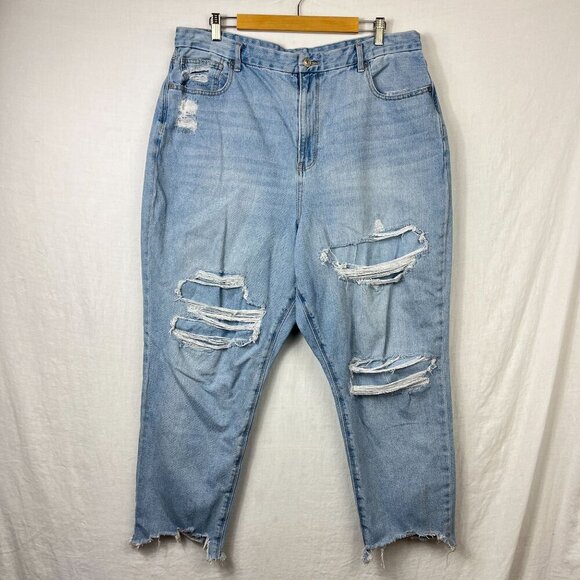 American Eagle Distressed Curvy Mom Jeans Womens 20 38x26 Ankle High Rise Light - Picture 1 of 12